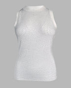 Rhinestone Decor O-neck Sleeveless Knit Tee Slim Fit Tank Top