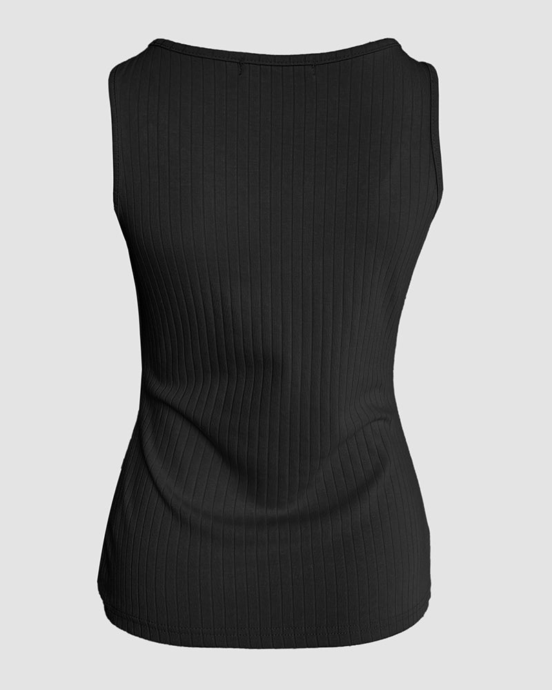 Contrast Lace V Neck Sleeveless Knit Top Casual Slim Fit Tank