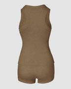 2PCS Micro-Ribbed U-Neck Tank Top & Boxer Set Cozy Loungewear