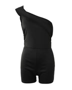 Women's Foldover One Shoulder Romper Slim Fit Sleeveless High Waist Romper