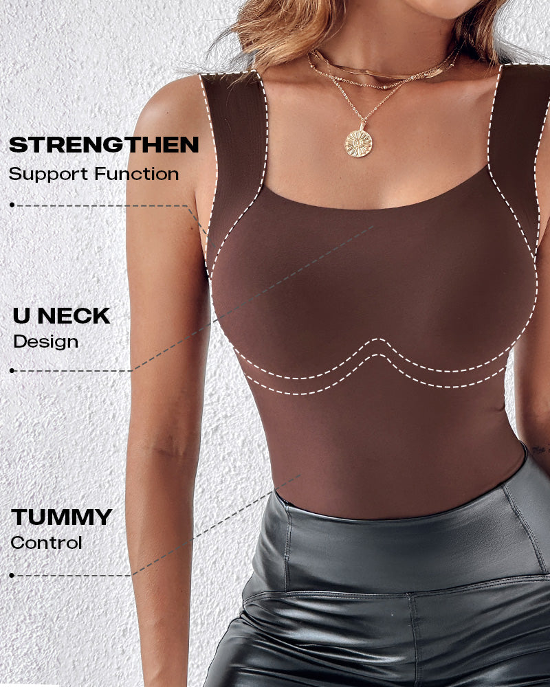 Contourx 2 Piece U Neck Shapewear Built In Bra Tank High Strechy Sleeveless Slim Fit Tops Camisole