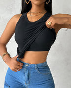 Built-in Bra Ribbed Round Neck Tank Top