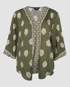 Floral Print V Neck Long Sleeve Blouse Casual Loose Fit Top