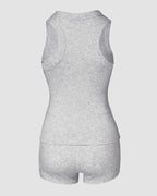 2PCS Micro-Ribbed U-Neck Tank Top & Boxer Set Cozy Loungewear