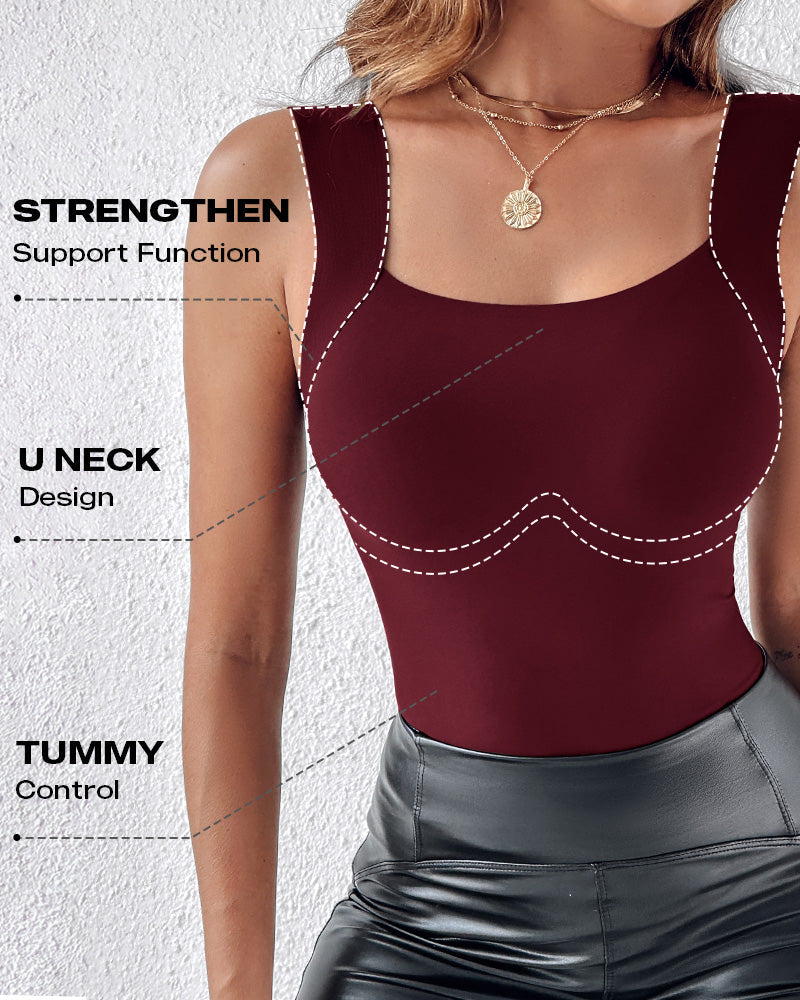Contourx 2 Piece U Neck Shapewear Built In Bra Tank High Strechy Sleeveless Slim Fit Tops Camisole