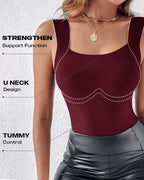 Contourx 2 Piece U Neck Shapewear Built In Bra Tank High Strechy Sleeveless Slim Fit Tops Camisole