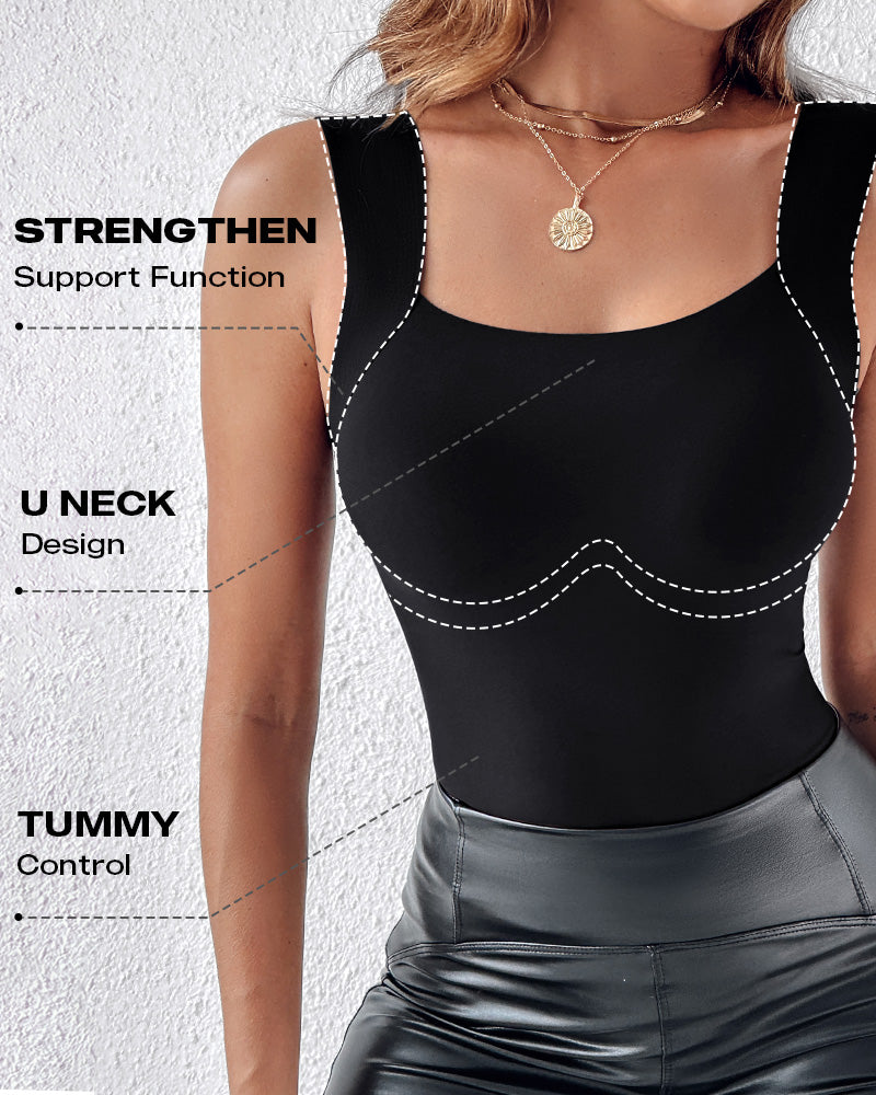 Contourx 2 Piece U Neck Shapewear Built In Bra Tank High Strechy Sleeveless Slim Fit Tops Camisole