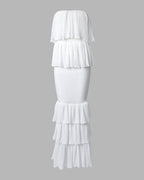 Layered Ruffle Shirred Slim Fit Strapless Dress Textured Maxi Party Dress