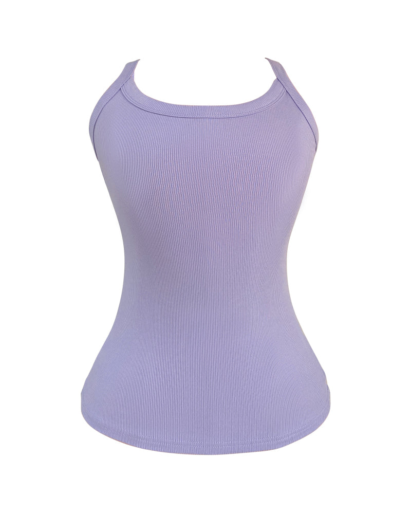 Scoop Neck Spaghetti Strap Ribbed Top Casual Sleeveless Slim Fit Tank