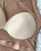 Built-in Bra Ribbed Round Neck Tank Top
