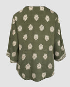 Floral Print V Neck Long Sleeve Blouse Casual Loose Fit Top