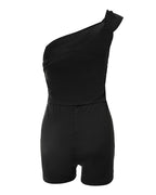 Women's Foldover One Shoulder Romper Slim Fit Sleeveless High Waist Romper