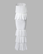 Layered Ruffle Shirred Slim Fit Strapless Dress Textured Maxi Party Dress