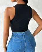 Built-in Bra Ribbed Round Neck Tank Top