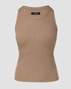 Built-in Bra Ribbed Round Neck Tank Top