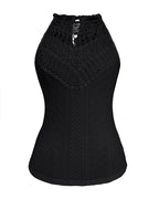 Halter Lace Up Water Soluble Lace Trim Sleeveless Tank Jacquard Casual Slim Fit Knit Top