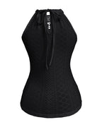 Halter Lace Up Water Soluble Lace Trim Sleeveless Tank Jacquard Casual Slim Fit Knit Top