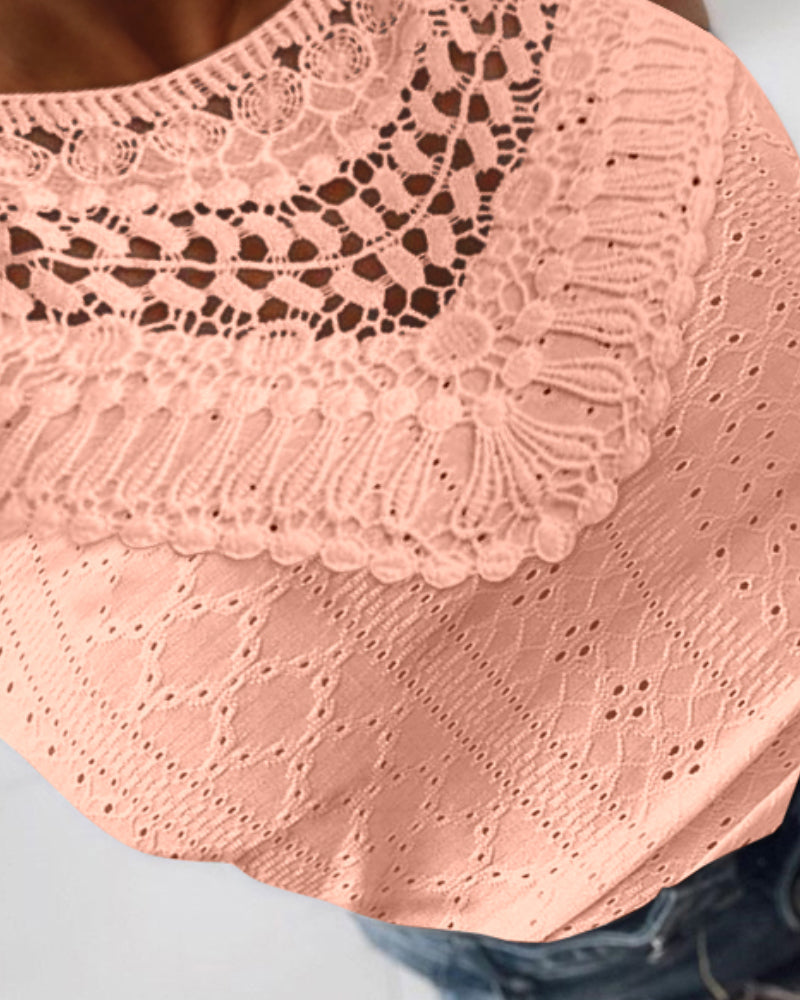 Halter Lace Up Water Soluble Lace Trim Sleeveless Tank Jacquard Casual Slim Fit Knit Top