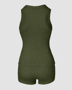 2PCS Micro-Ribbed U-Neck Tank Top & Boxer Set Cozy Loungewear