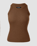Built-in Bra Ribbed Round Neck Tank Top
