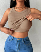 Built-in Bra Ribbed Round Neck Tank Top