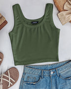 Scoop Neck Sleeveless Ribbed Tank Top Cami Tee Shirts