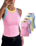 Women's Contrast Trim Ribbed Tank Top Slim Fit Sleeveless Round Neck Basic Camisole for Streetwear & Layering