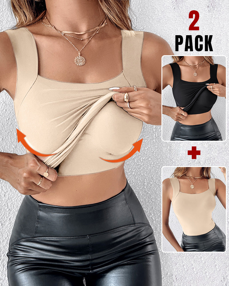 Contourx 2 Piece U Neck Shapewear Built In Bra Tank High Strechy Sleeveless Slim Fit Tops Camisole