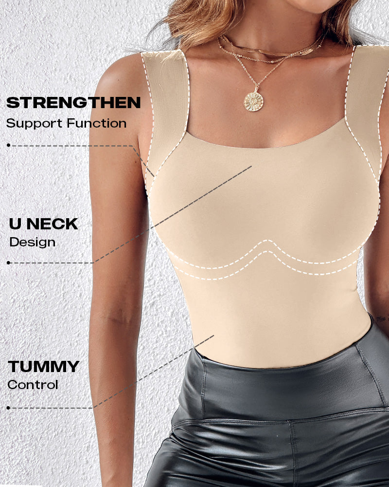 Contourx 2 Piece U Neck Shapewear Built In Bra Tank High Strechy Sleeveless Slim Fit Tops Camisole