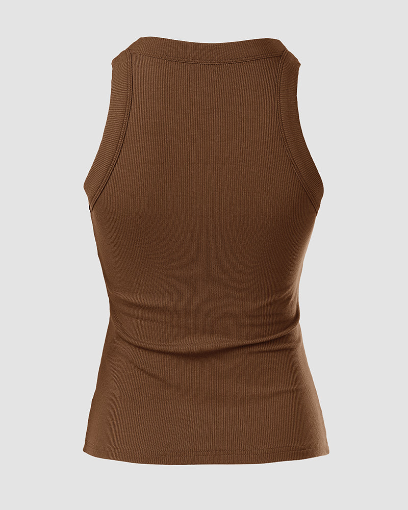 Built-in Bra Ribbed Round Neck Tank Top