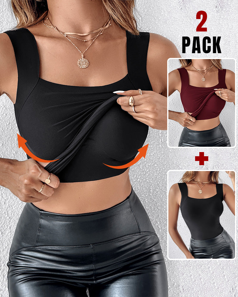 Contourx 2 Piece U Neck Shapewear Built In Bra Tank High Strechy Sleeveless Slim Fit Tops Camisole