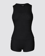 2PCS Micro-Ribbed U-Neck Tank Top & Boxer Set Cozy Loungewear