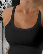 Scoop Neck Spaghetti Strap Ribbed Top Casual Sleeveless Slim Fit Tank