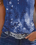 Women's Casual Floral Print Tank Top Sleeveless Notch Neck Vest with Rhinestone Accents