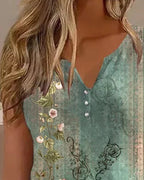 Women's Casual Floral Print Tank Top Sleeveless Notch Neck Vest with Rhinestone Accents