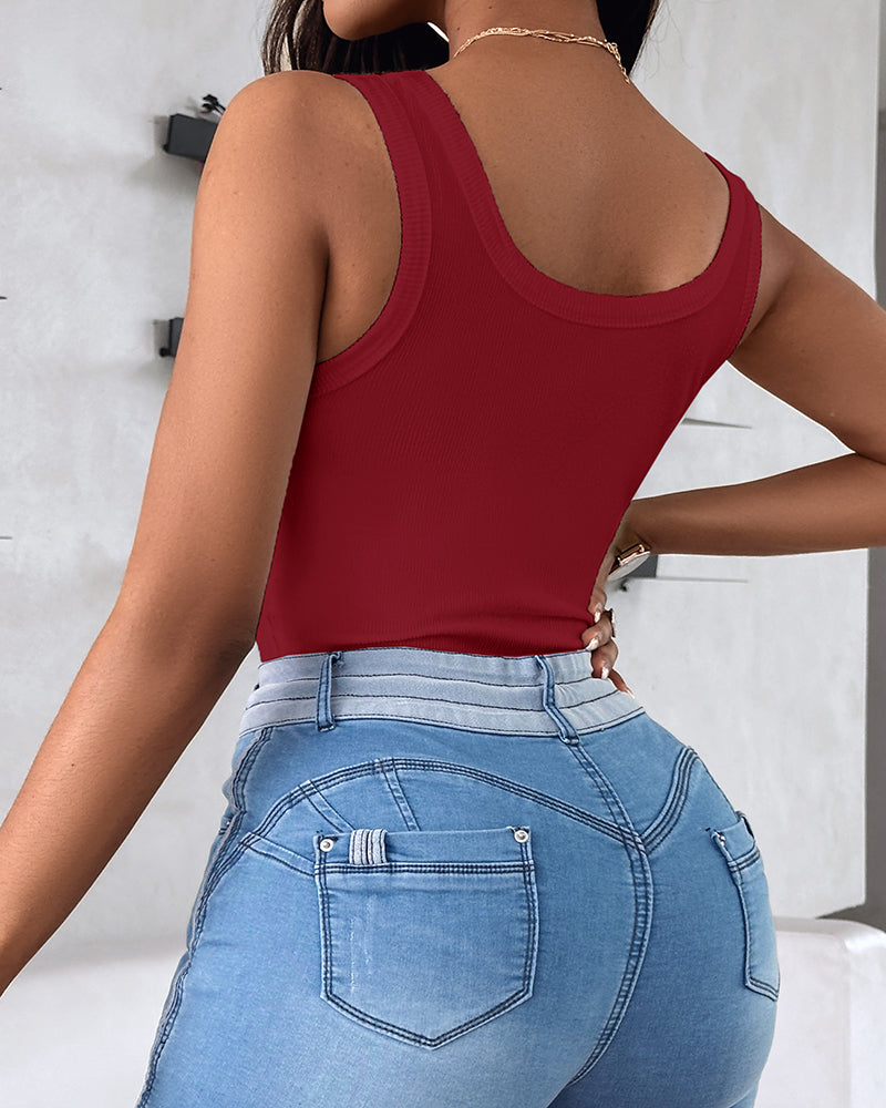 Scoop Neck Sleeveless Ribbed Tank Top Cami Tee Shirts