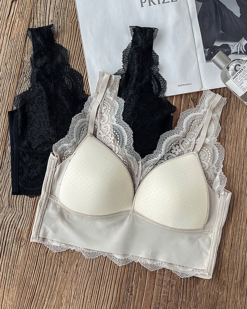 2-Pack Lace Scallop Trim Lace Bralette V-Neck Camisoles