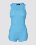 2PCS Micro-Ribbed U-Neck Tank Top & Boxer Set Cozy Loungewear
