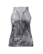 Women's Casual Floral Print Tank Top Sleeveless Notch Neck Vest with Rhinestone Accents