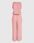 Women's Halter Jumpsuit Lace Trim Backless Overalls Tied Detail Wide Leg Jumpsuit with Pockets
