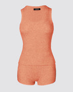 2PCS Micro-Ribbed U-Neck Tank Top & Boxer Set Cozy Loungewear