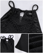 Halter Lace Up Water Soluble Lace Trim Sleeveless Tank Jacquard Casual Slim Fit Knit Top