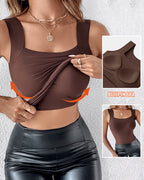 Contourx 2 Piece U Neck Shapewear Built In Bra Tank High Strechy Sleeveless Slim Fit Tops Camisole
