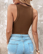 Built-in Bra Ribbed Round Neck Tank Top