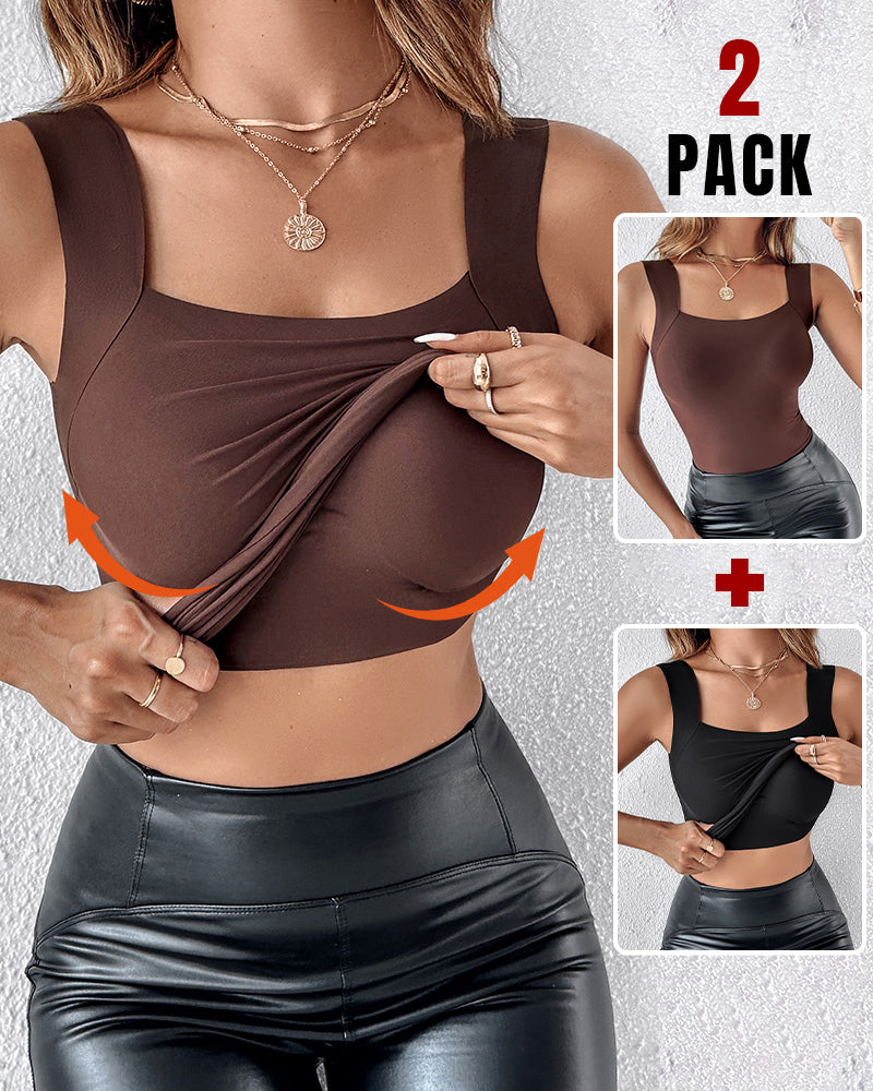 Contourx 2 Piece U Neck Shapewear Built In Bra Tank High Strechy Sleeveless Slim Fit Tops Camisole