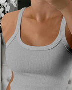 Scoop Neck Spaghetti Strap Ribbed Top Casual Sleeveless Slim Fit Tank