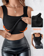 Contourx 2 Piece U Neck Shapewear Built In Bra Tank High Strechy Sleeveless Slim Fit Tops Camisole