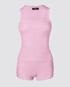 2PCS Micro-Ribbed U-Neck Tank Top & Boxer Set Cozy Loungewear