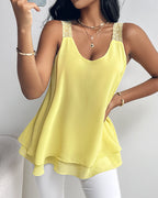 U-Neck Thick Strap Tank Contrast Lace Tied Detail Top