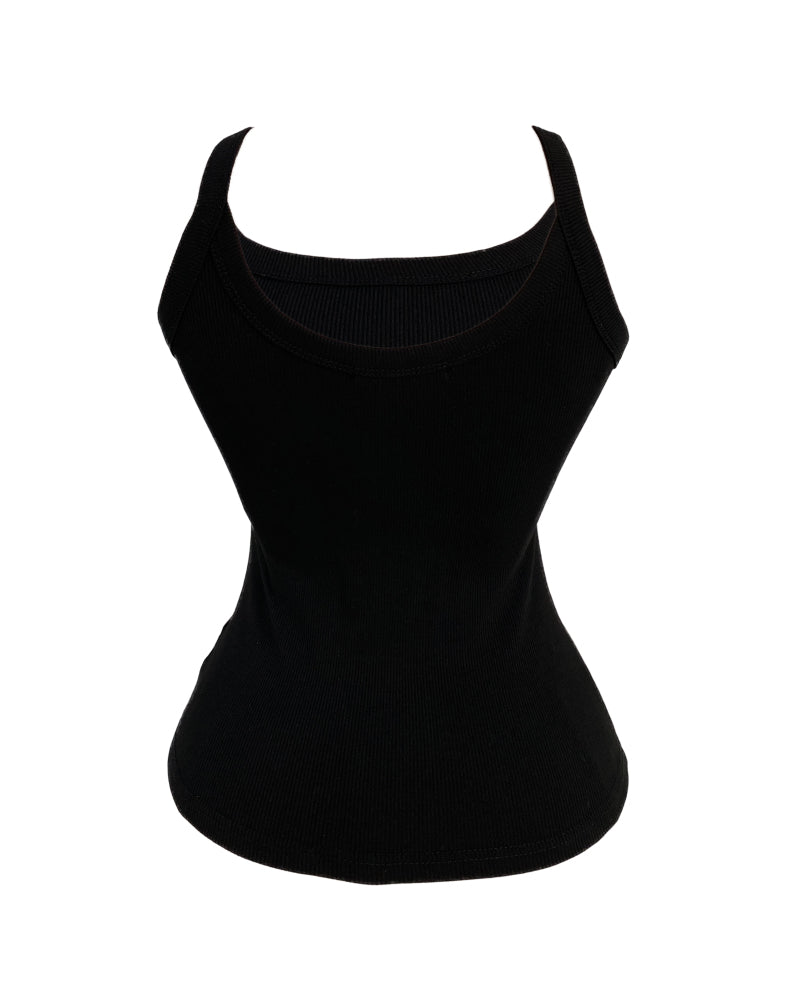Scoop Neck Spaghetti Strap Ribbed Top Casual Sleeveless Slim Fit Tank
